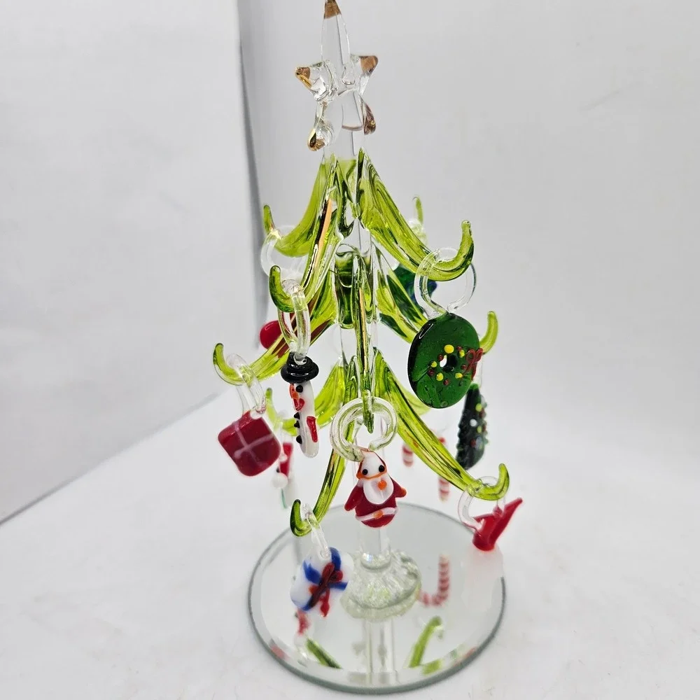 Green Crystal Glass Christmas Tree with Removable Ornaments 6